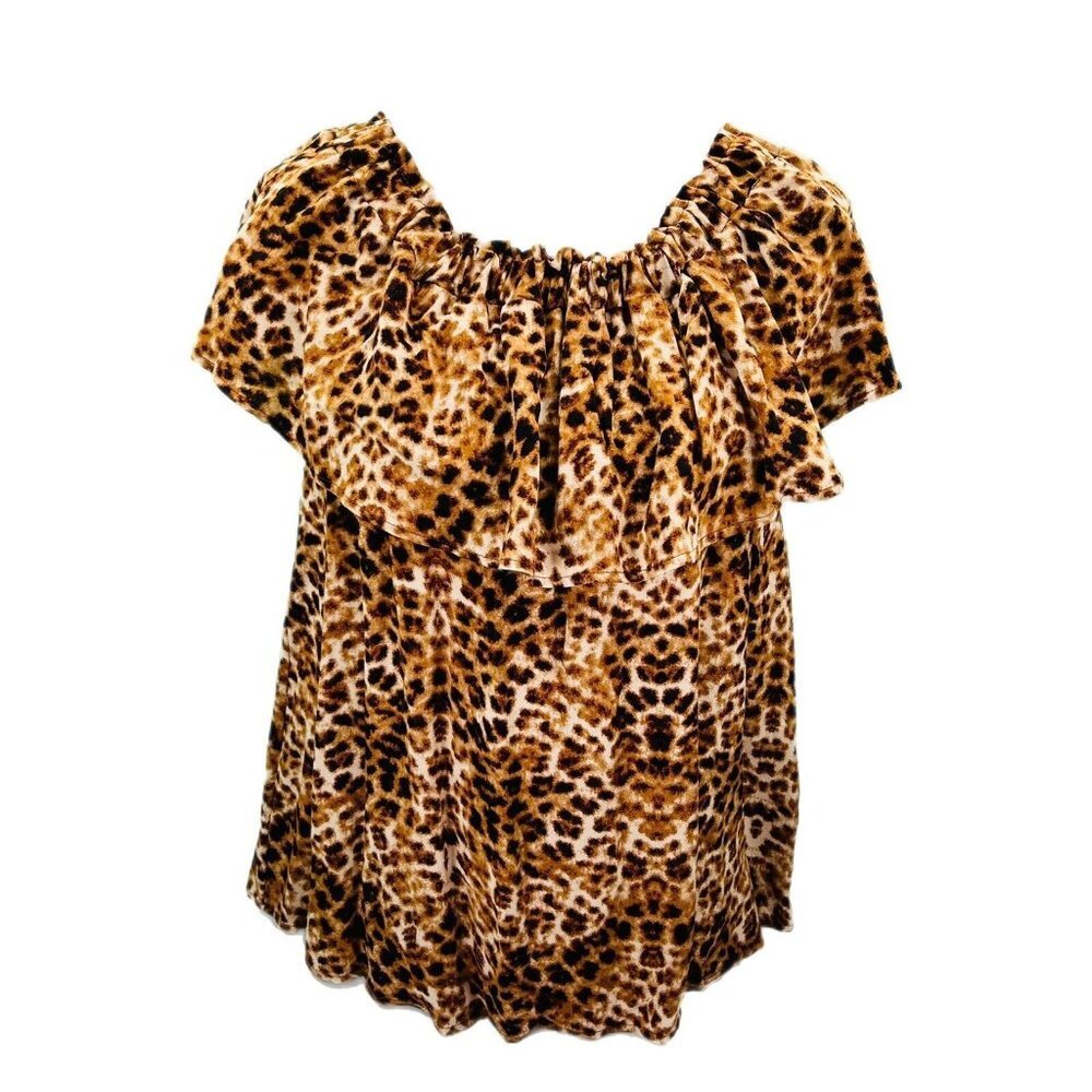 Entro Blouse Womens Size Small Top Cheetah Print Flirty Off Shoulder